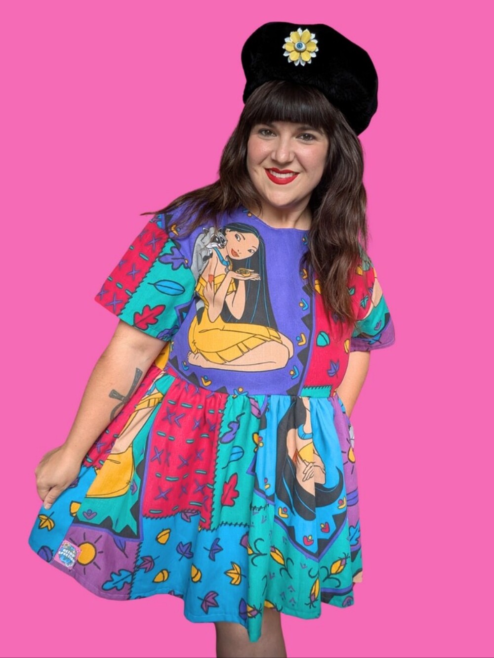 Handmade, Upcycled Disney's Pocahontas Bedsheet Dress Oversized S-M, Fitted L-XL